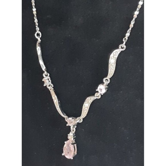 Women's Silver Toned Pink Stone Necklace And Earring Bridal Set - Picture 9 of 16